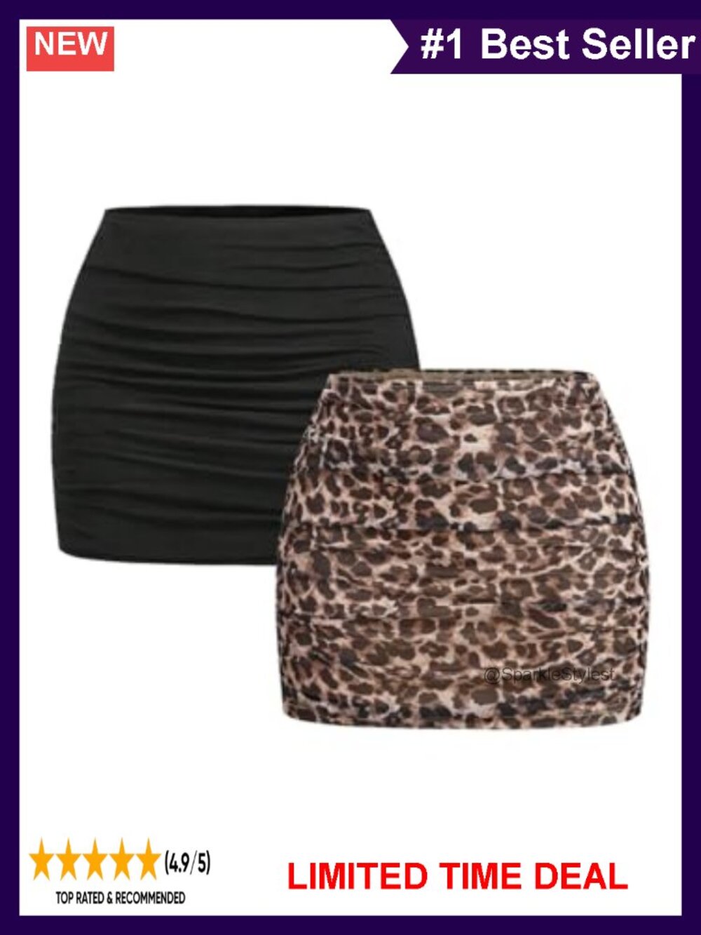 2 Pack Leopard Ruched Mini Skirt Stretchy Bodycon Low Rise Y2K Clubwear